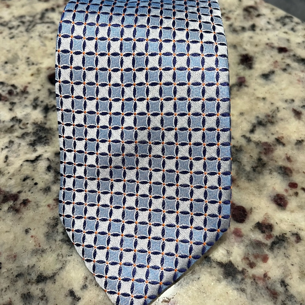 Armani 100% silk Tie blue silver orange dots